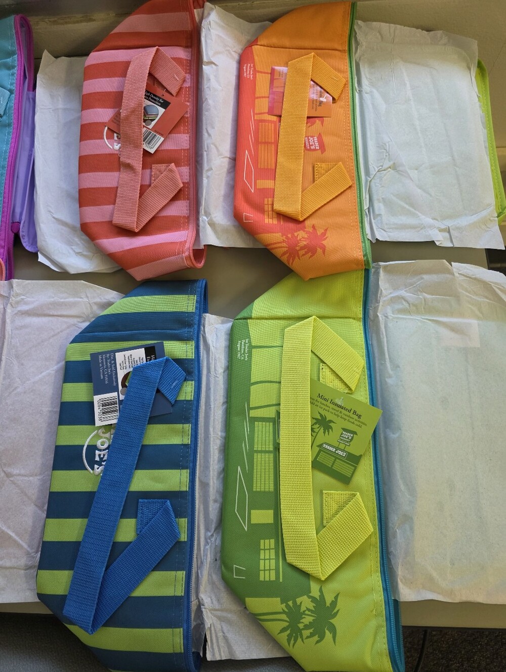 Trader Joe's Neon Stripe Mini Tote Bag - Pink/Coral - Picture 4 of 7